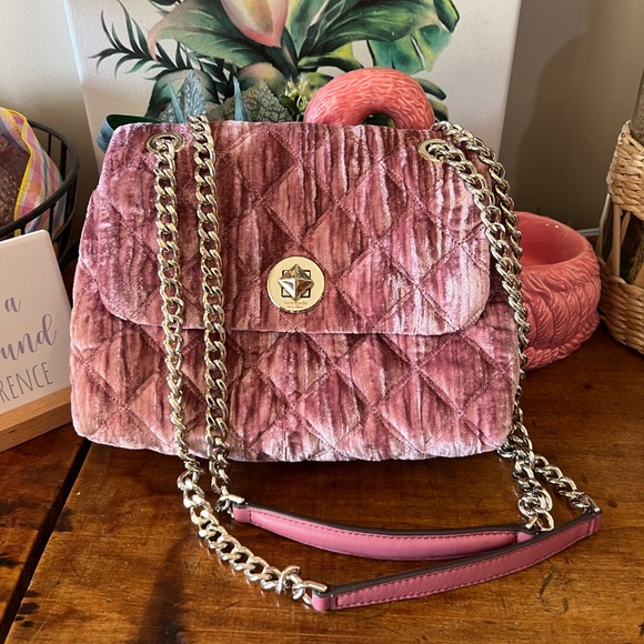 kate spade Handbags - Kate Spade Quilted Pink Velvet Shoulder Bag with Adjustable Straps NWOT